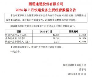 順豐、申通、韻達、圓通發布7月業績快報-物流之家