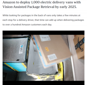 亞馬遜公司將為其電動(dòng)送貨車引入人工智能包裹檢索技術(shù)-物流之家